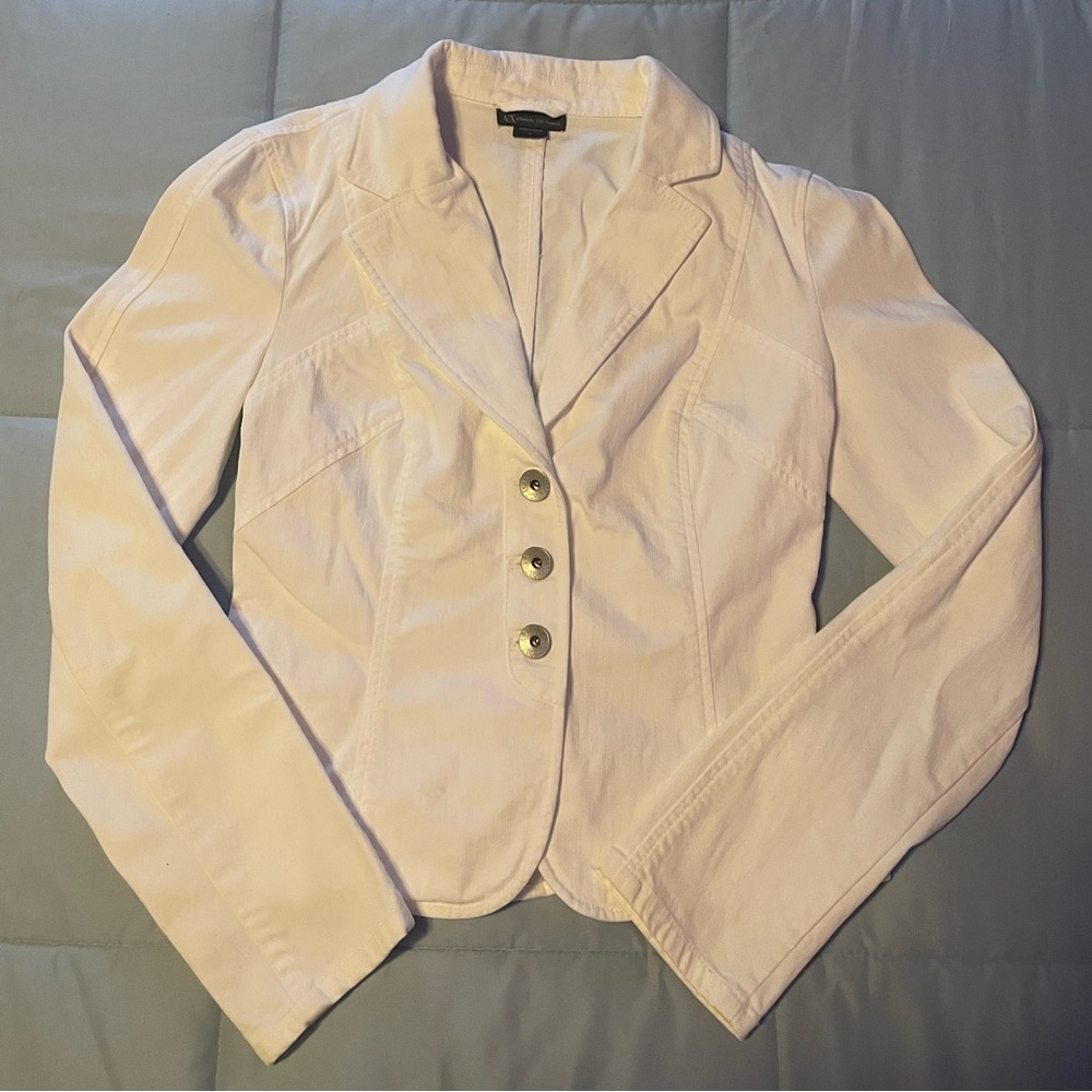 Vintage Armani Exchange A|X Women’s White Denim Blazer - SMALL | Y2K